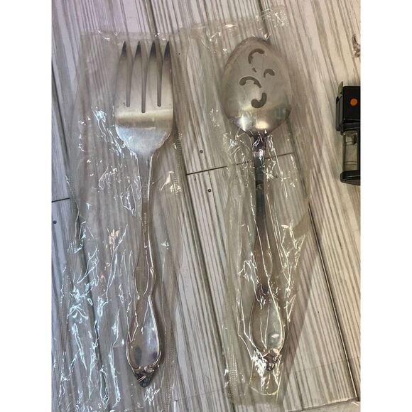 Rogers Oneida Old South II Stainless Steel Serving Spoon Fork Silverplate 2pc - Picture 6 of 12